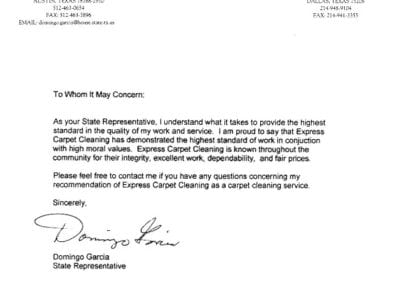 letter of recommendation from Texas State House Representative Domingo Garcia